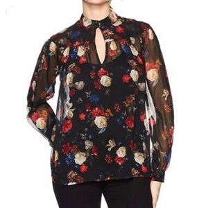 Lucky Brand Floral Sheer Mock Neck Top